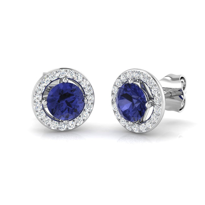 1.35ct Tanzanite & Diamond Round Cluster Earrings 18k White Gold