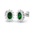 1.50ct Emerald & Diamond Oval Cluster Earrings 18k White Gold
