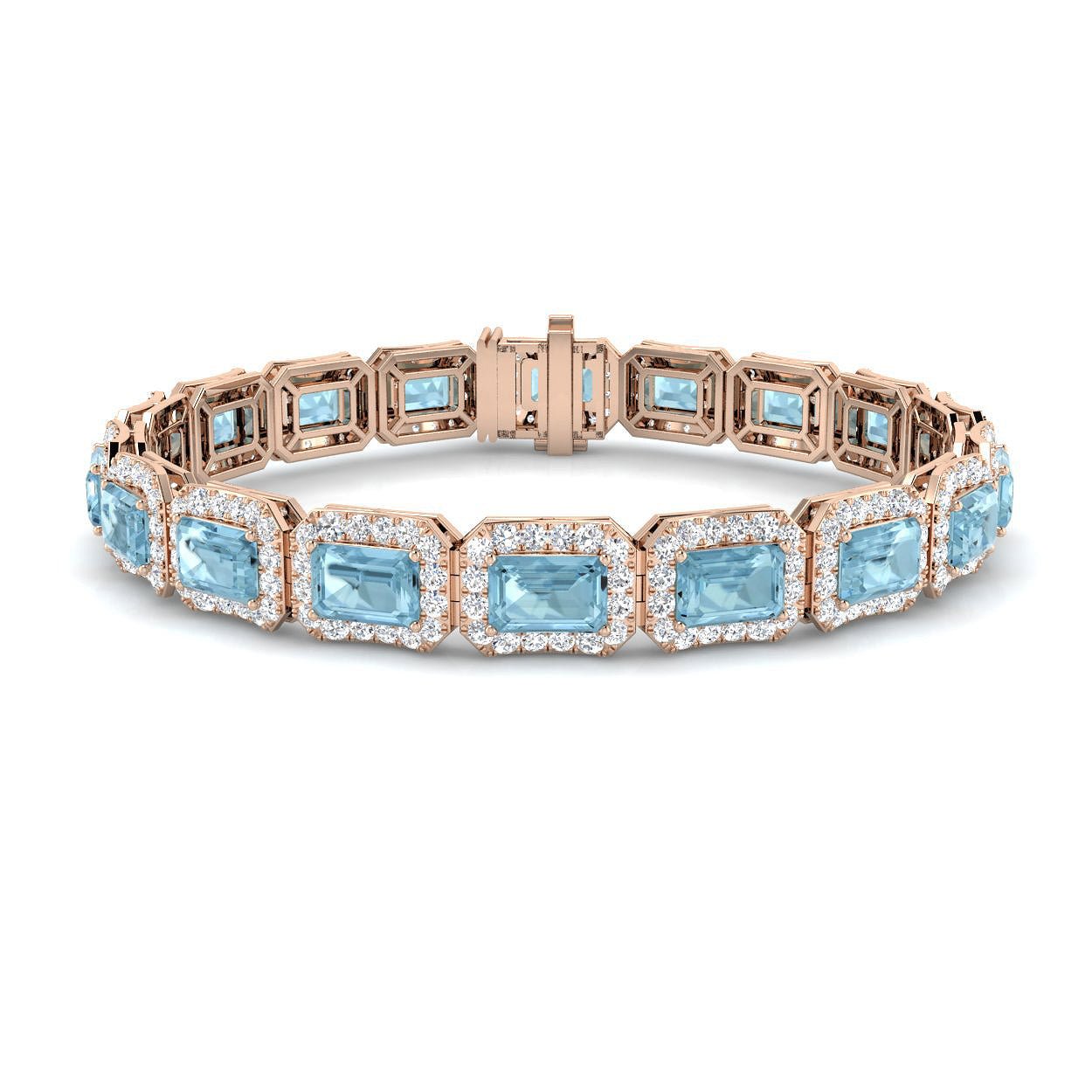 Aquamarine Diamond Halo Bracelet in 18k Rose Gold – All