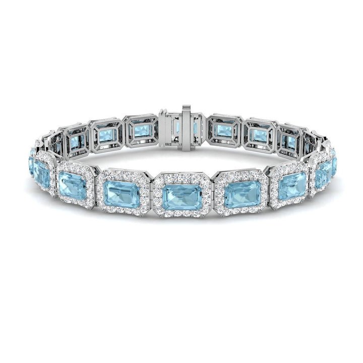 Aquamarine & Diamond Halo Bracelet 14.00ct in 18k White Gold