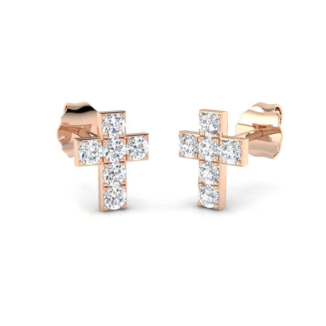 Diamond Cross Earrings 0.35ct G/SI Quality in 9k Rose Gold - All Diamond