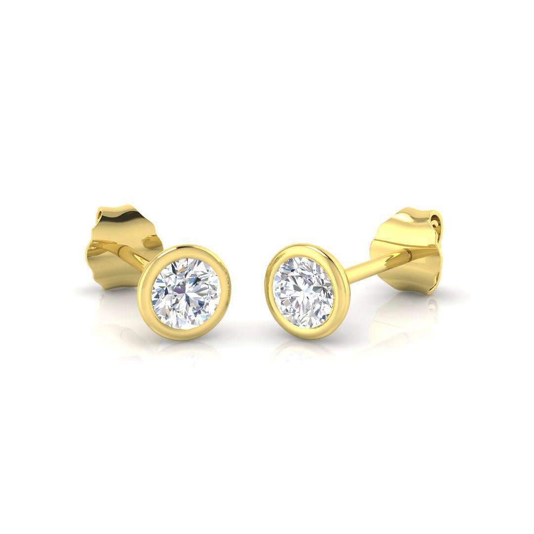 Diamond Rub Over Stud Earrings G/SI Quality in 18k Yellow