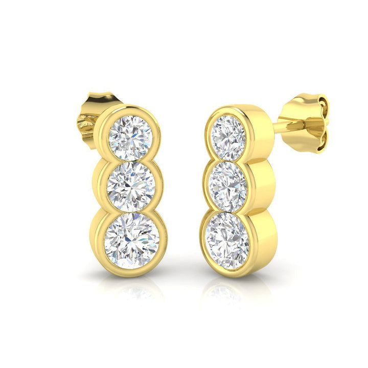 Diamond Trilogy Rub Over Drop Earrings 1.50ct G/SI 18k Yellow Gold