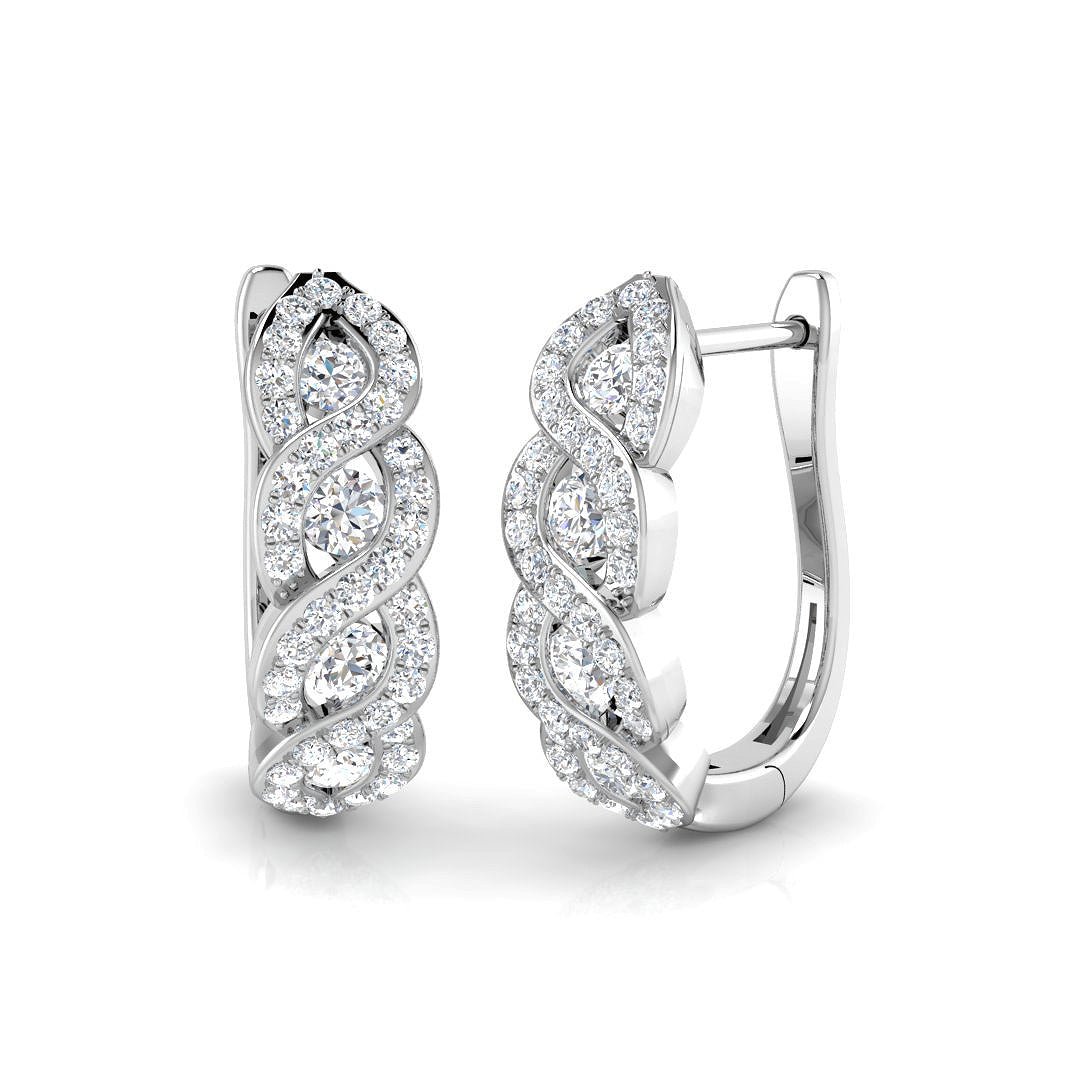 Fancy Diamond Hoop Earrings 0.55ct G/SI Quality in 18k White Gold - All Diamond