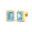 Rectangle 2.85ct Aquamarine & Diamond Halo Earrings in 18k Yellow Gold