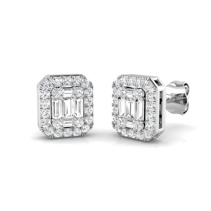 Round & Baguette Diamond Cluster Earrings 0.60ct G/SI 18k White Gold