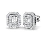 Round & Baguette Diamond Cluster Earrings 0.75ct G/SI 18k White Gold - All Diamond