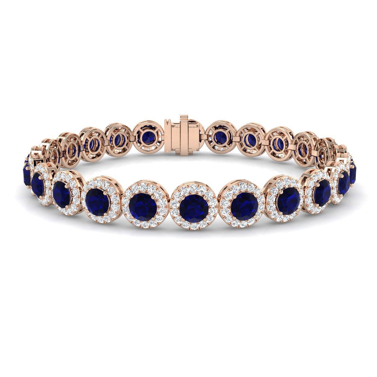Sapphire Diamond Halo Bracelet in 18k Rose Gold – All