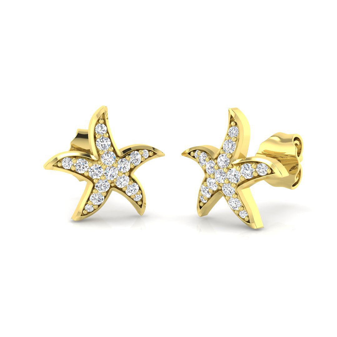 Starfish Diamond Earrings G/SI Quality 18k Yellow Gold