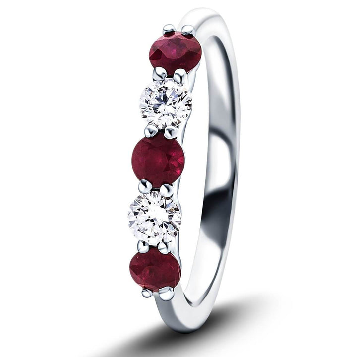0.25ct Ruby 0.12ct Diamond Five Stone Ring 18k White Gold