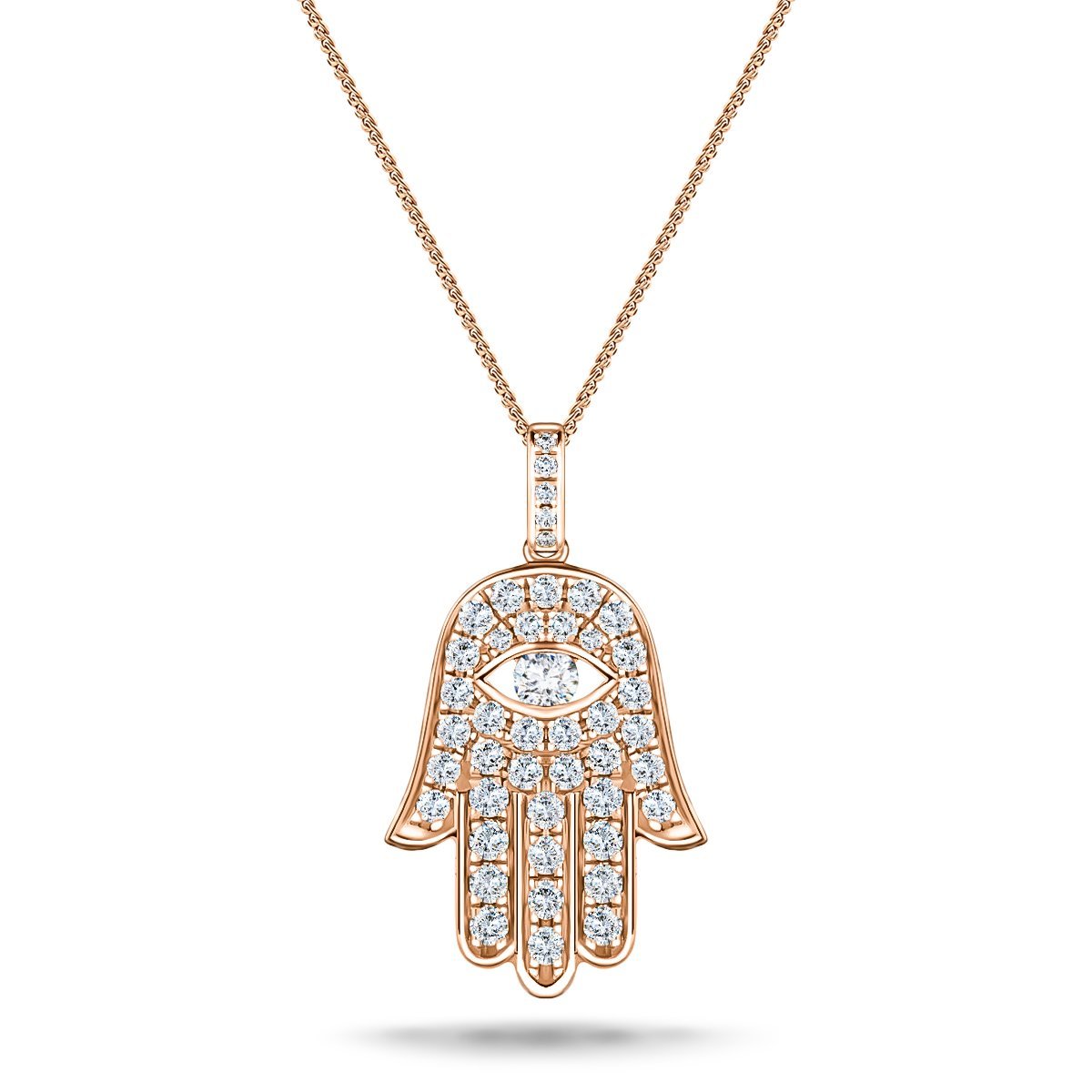 Diamond and 18K Rose Gold 'Evil Eye' Hamsa Pendant Necklace