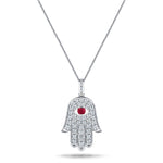 0.33ct Diamond Ruby 18K White Gold 'Evil Eye' Hamsa Pendant Necklace - All Diamond
