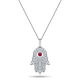0.33ct Diamond Ruby 18K White Gold 'Evil Eye' Hamsa Pendant Necklace - All Diamond