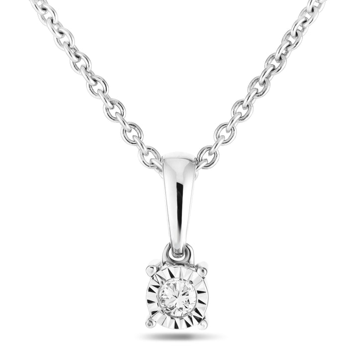 Diamond Solitaire Necklace Pendant 0.15ct Look G/SI Quality 9k White Gold