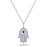 0.60ct Diamond Blue Sapphire 18K 'Evil Eye' Hamsa Pendant Necklace - All Diamond