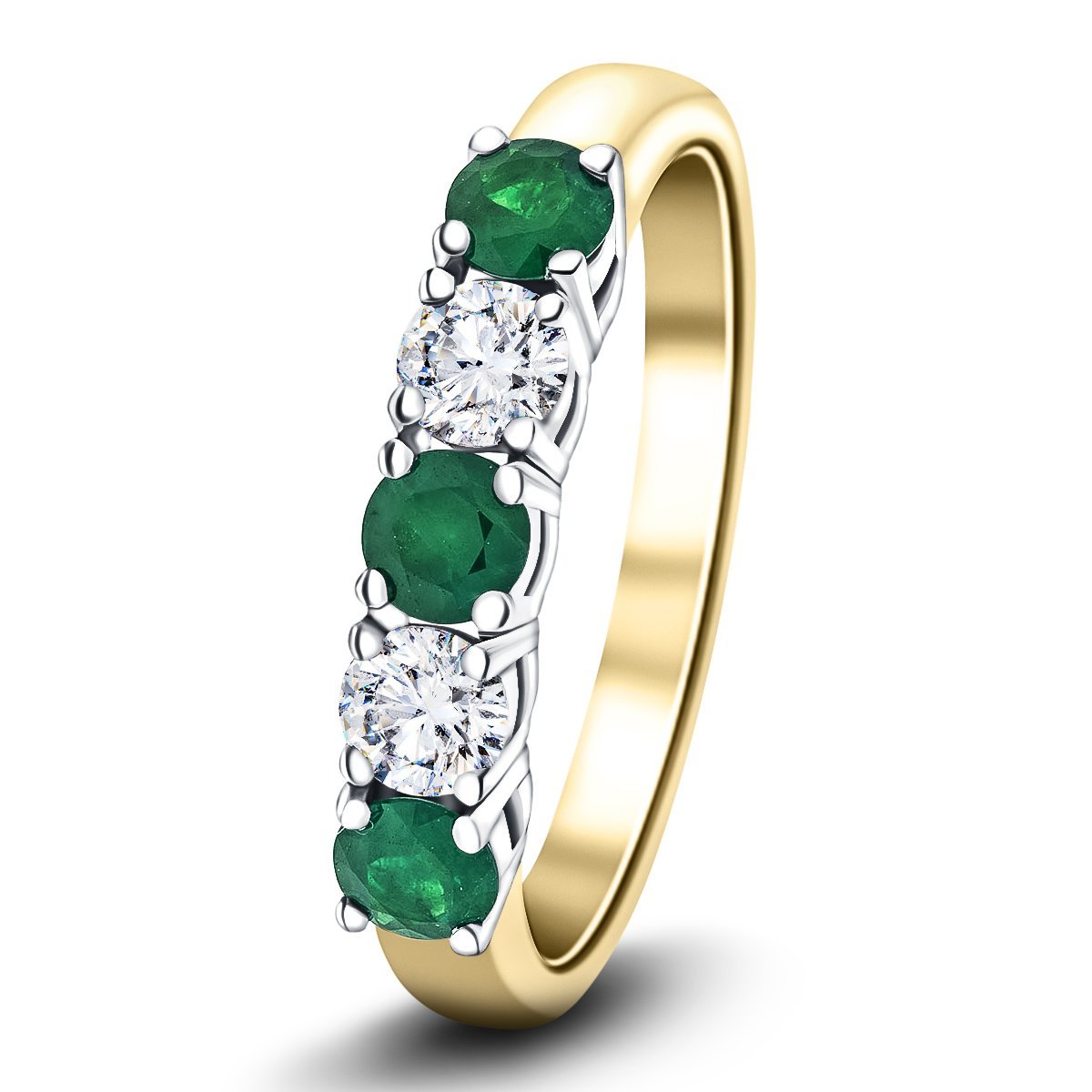 0.60ct Emerald 0.50ct Diamond Five Stone Ring 18k Yellow Gold - All Diamond