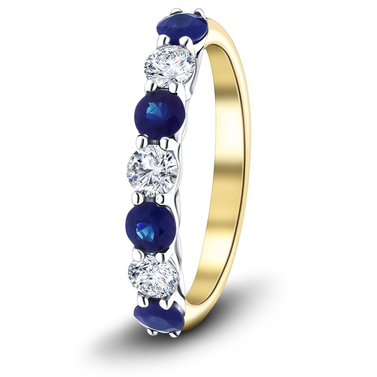 0.70ct Blue Sapphire 0.40ct Diamond Seven Stone Ring 18k Yellow Gold - All Diamond