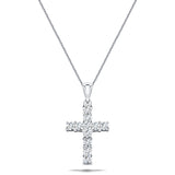 1.00ct Classic Claw Set Diamond Cross Pendant in 18K White Gold - All Diamond