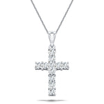 1.00ct Classic Claw Set Diamond Cross Pendant in 18K White Gold - All Diamond