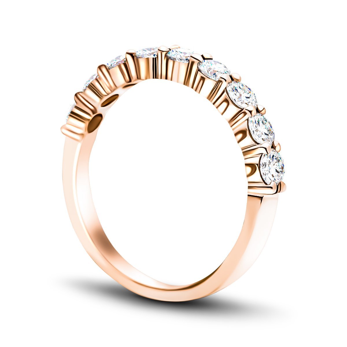 11 Stone Half Eternity Ring 0.75ct G/SI Diamonds in 18k Rose Gold 2.6mm - All Diamond