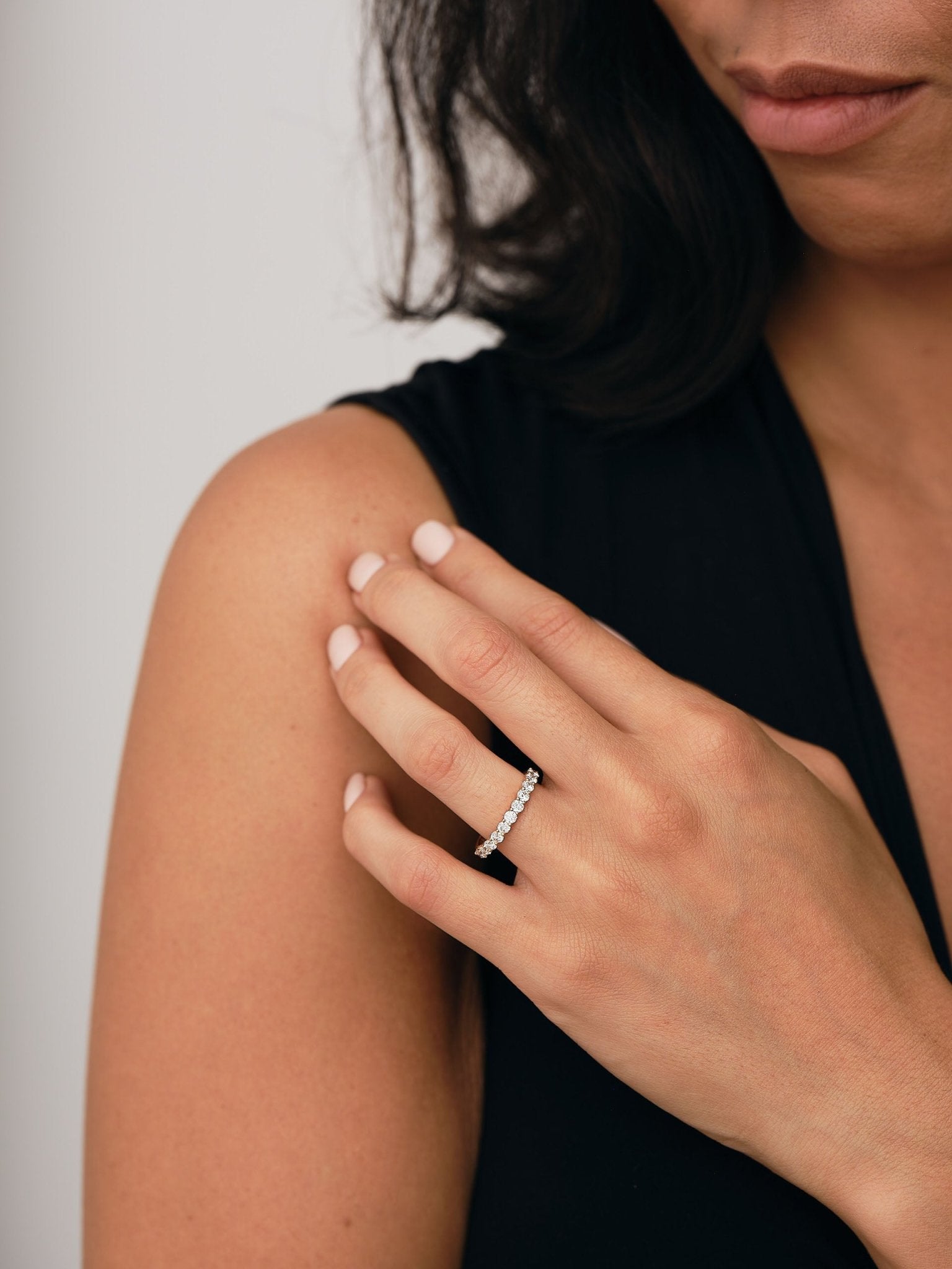 11 Stone Half Eternity Ring 0.75ct G/SI Diamonds in 18k Rose Gold 2.6mm - All Diamond