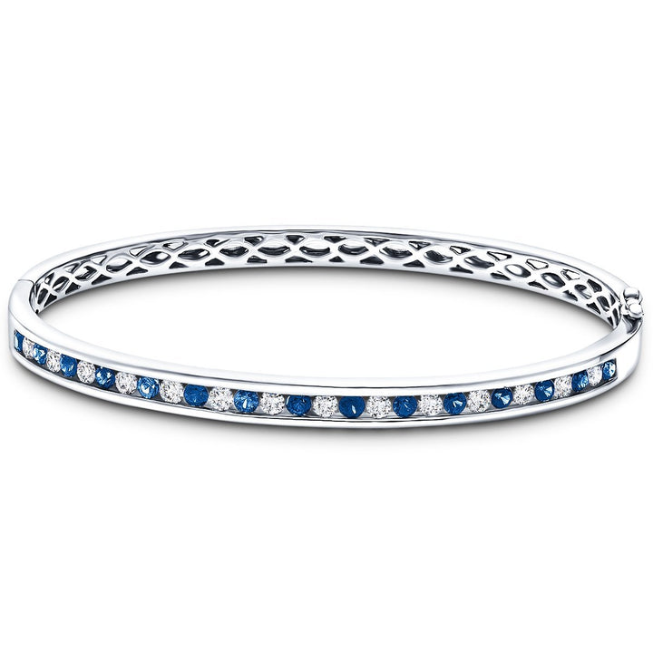 1.10ct Blue Sapphire & 0.85ct G/SI Diamond Bangle in 18k White Gold