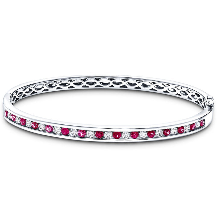 1.10ct Ruby & 0.85ct G/SI Diamond Bangle in 18k White Gold