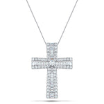 1.25ct Baguette and Round Cut Claw Set Diamond Cross in 18k White Gold - All Diamond
