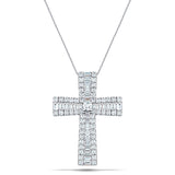 1.25ct Baguette and Round Cut Claw Set Diamond Cross in 18k White Gold - All Diamond