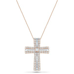 1.25ct Baguette & Round Cut Claw Set Diamond Cross in 18k Rose Gold - All Diamond