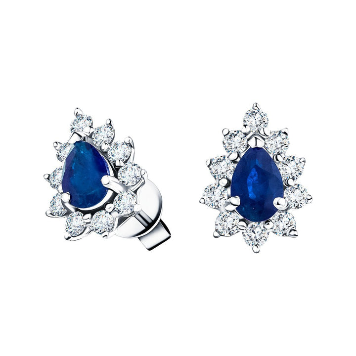 1.30ct Blue Sapphire & Diamond Pear Cluster Earrings 18k White Gold