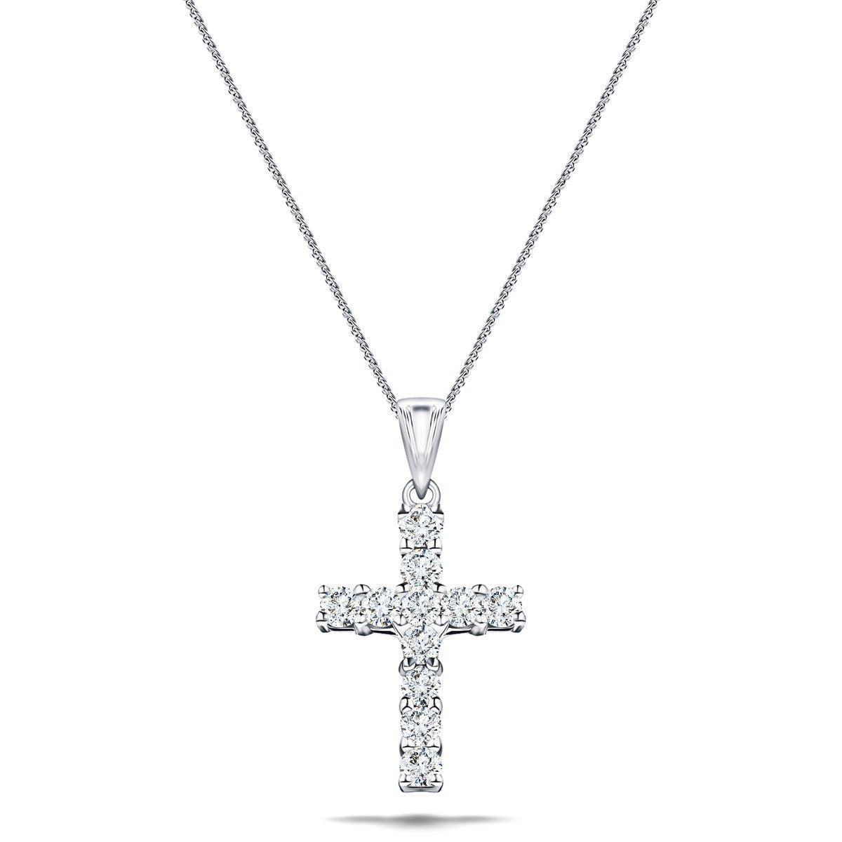 1.50ct Classic Claw Set Diamond Cross Pendant in 18K White Gold - All Diamond