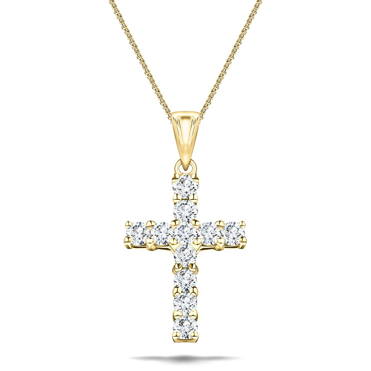 Classic Claw Set Diamond Cross Pendant in 18K Yellow Gold