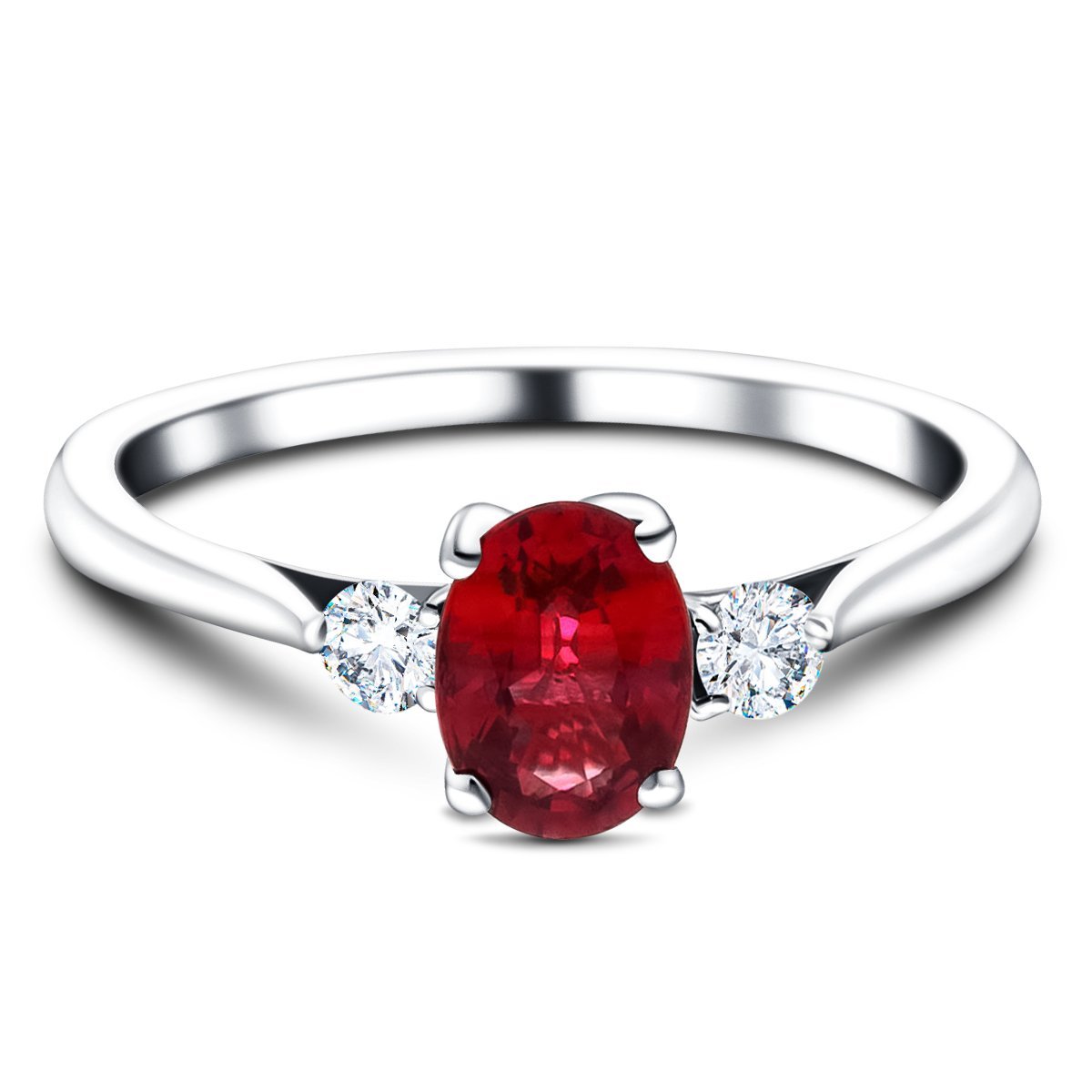 1.60ct Ruby with 0.25ct Diamond Trilogy Ring in 18k White Gold - All Diamond