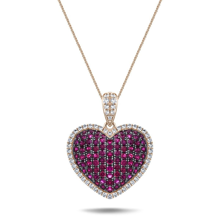 1.67ct Ruby & 0.43ct Diamond Heart Shaped Necklace in 18k Rose Gold