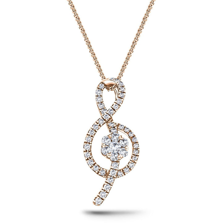 18K Rose Gold 0.40ct Diamond Treble Clef Music Pendant Necklace