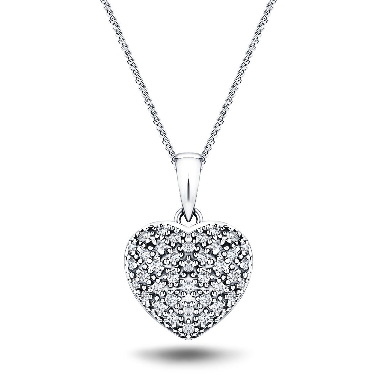 18K White Gold Diamond Heart Pendant – All Diamond