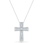 2.00ct Baguette and Round Cut Claw Set Diamond Cross in 9k White Gold - All Diamond
