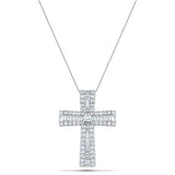 2.30ct Baguette and Round Cut Claw Set Diamond Cross in 18k White Gold - All Diamond