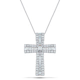 2.30ct Baguette and Round Cut Claw Set Diamond Cross in 18k White Gold - All Diamond