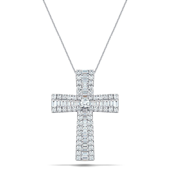 3.00ct Baguette and Round Cut Claw Set Diamond Cross in 18k White Gold