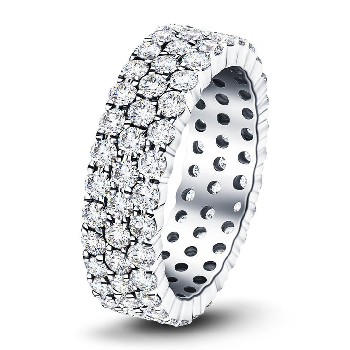 66 Stone Three Row Full Eternity Ring 6.00ct Diamond 18k White Gold