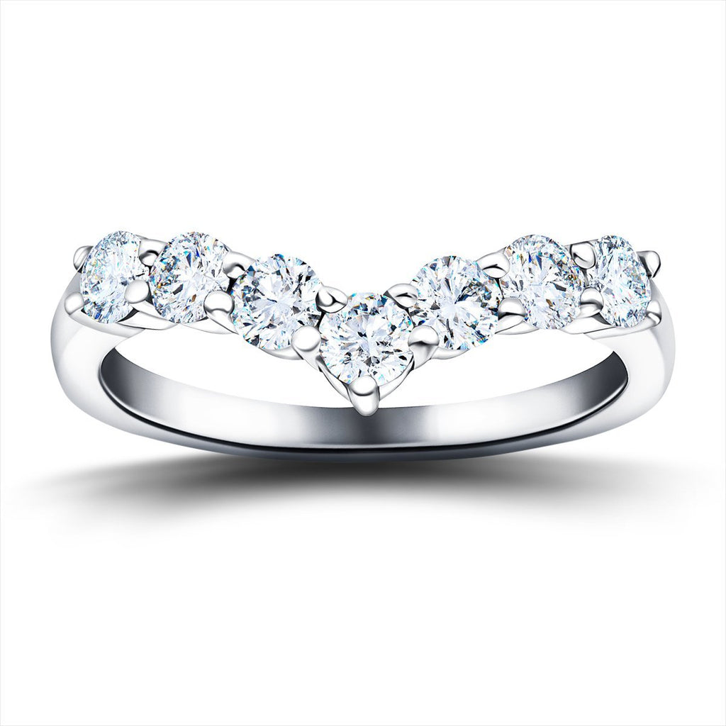 7 Stone Diamond Wishbone Ring 0.80ct G/SI Diamonds in 18k White Gold - All Diamond
