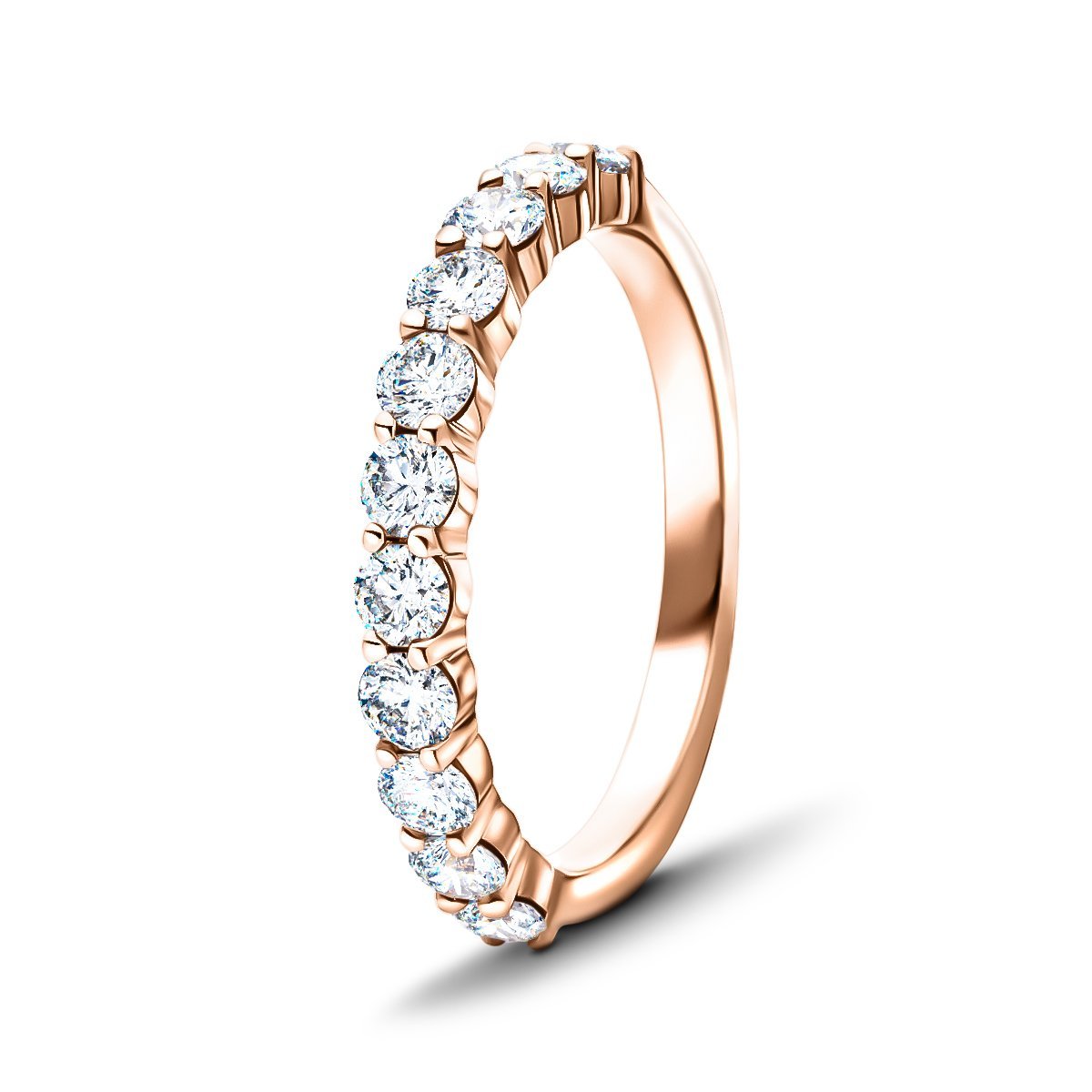 9 Stone Half Eternity Ring 1.00ct G/SI Diamonds in 18k Rose Gold 3.0mm - All Diamond