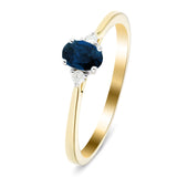 Blue Sapphire 0.60ct Diamond 0.06ct Three Stone Ring 9k Yellow Gold