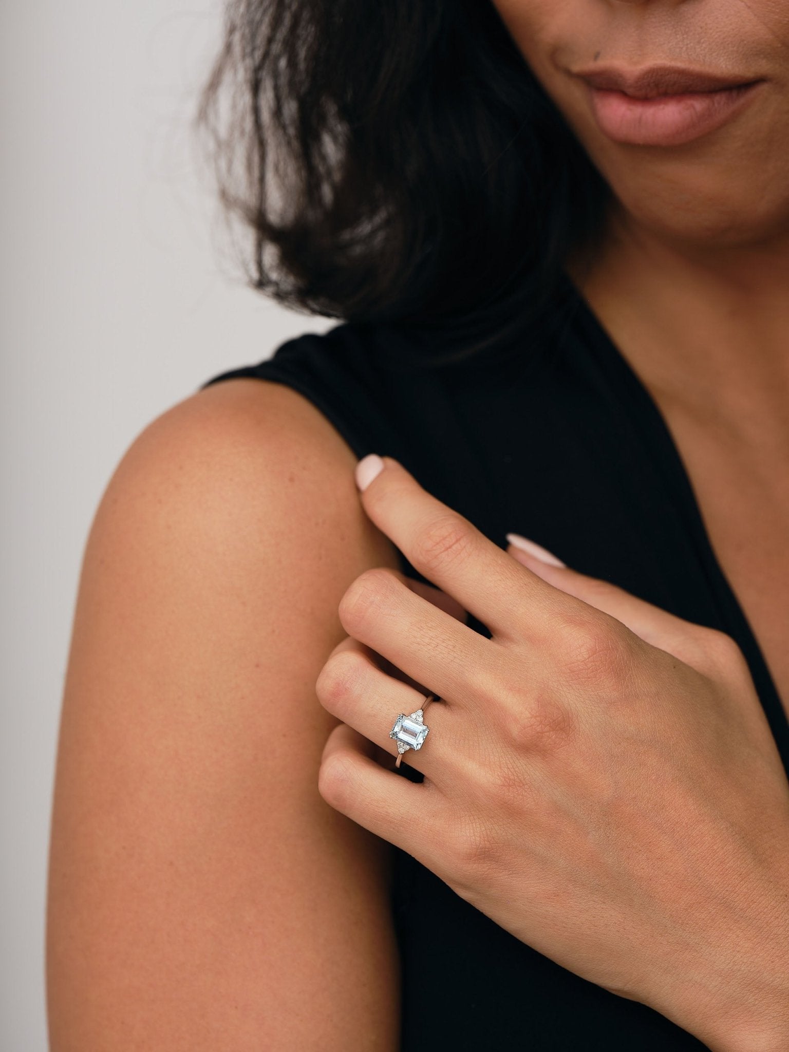 Aquamarine 1.37ct and Diamond 0.08ct Ring in Platinum - All Diamond