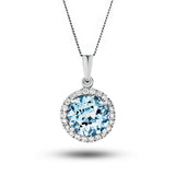 Aquamarine 1.75ct & 0.18ct G/SI Diamond Necklace in 18k White Gold - All Diamond