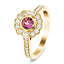 Art Deco Cushion Pink Tourmaline and Diamond 0.90ct Ring 18k Yellow Gold