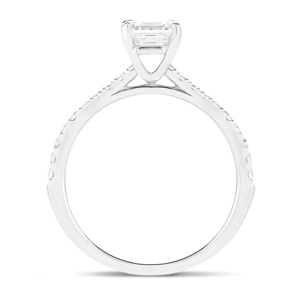 Asscher Cut Diamond Side Stone Engagement Ring 1.00ct E/VS in 18k White Gold - All Diamond