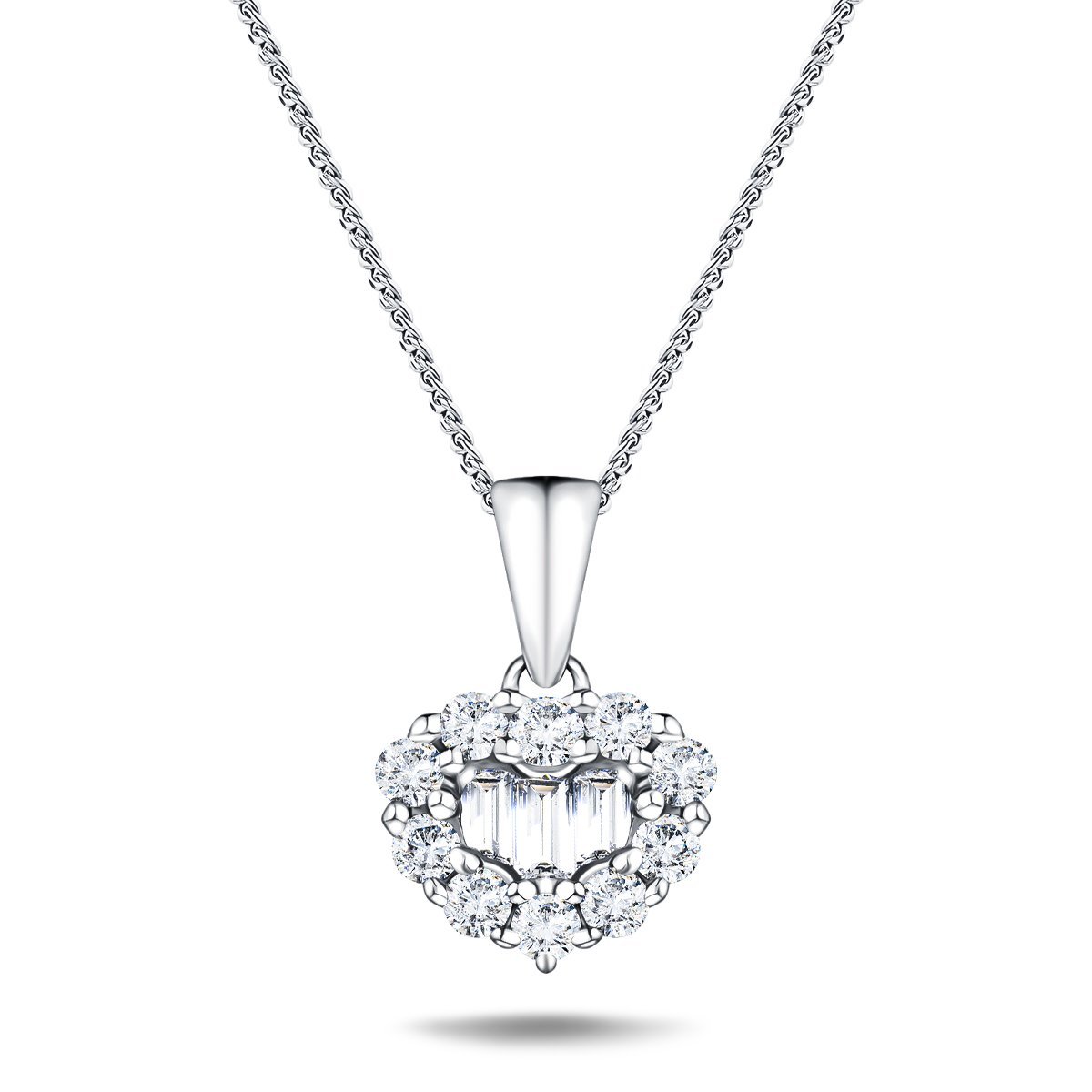 Baguette and Round Shape 0.35ct Heart Diamond Pendant - All Diamond